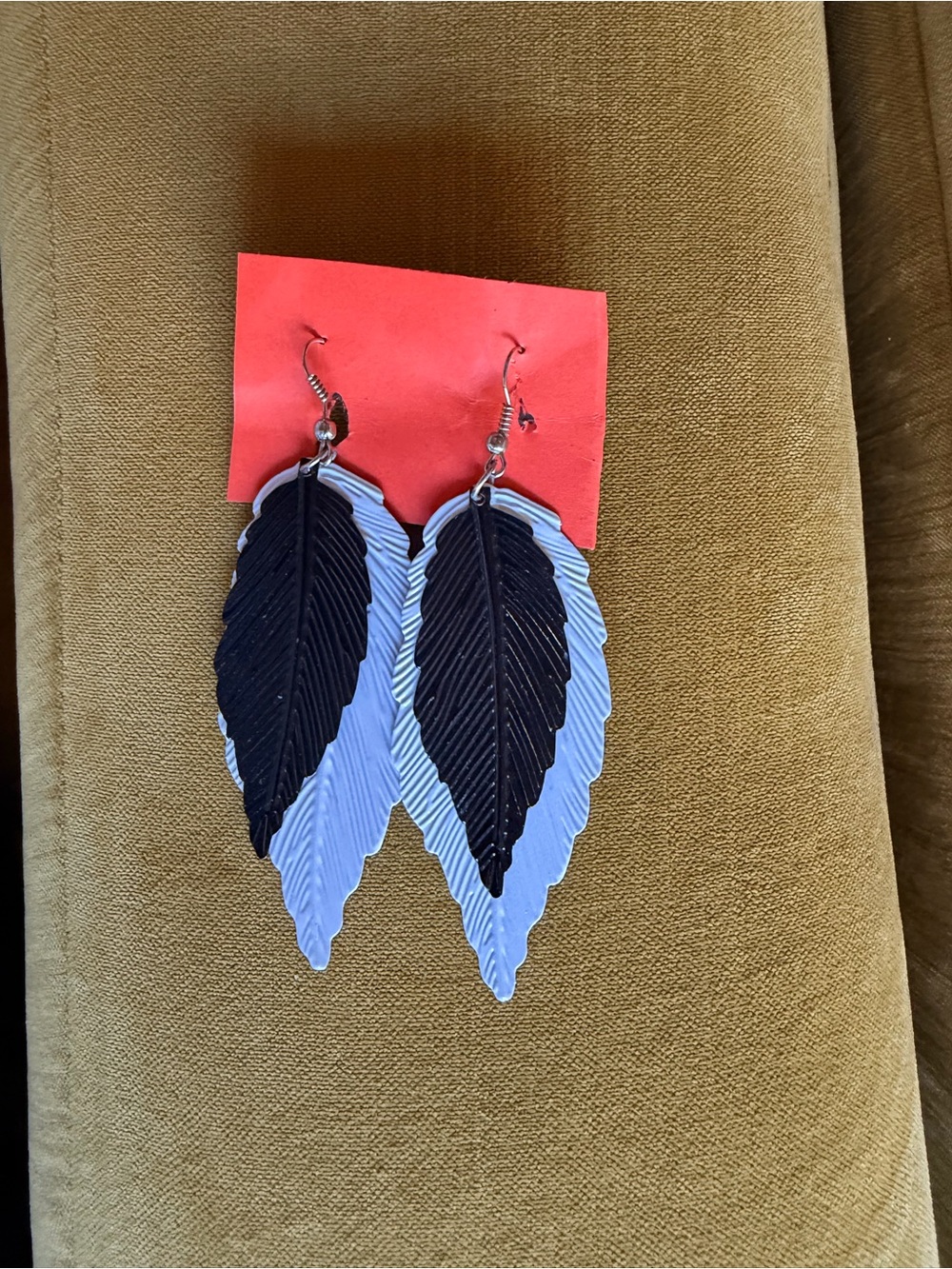 Double Layer Leaf Dangle Earrings in Black and Light Blue - Women Jewelry